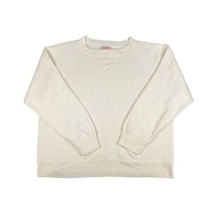 Vtg 80s ChinaWear Sweatshirt Womens L Cream Boxy V-Stitch Raglan Pullover